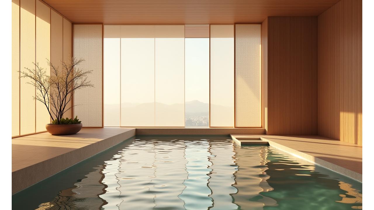 전통 한국 문양과 현대적인 스튜디오 배경이 조화를 이루는 설레이는 블라썸 리트리트의 철학을 상징하는 이미지